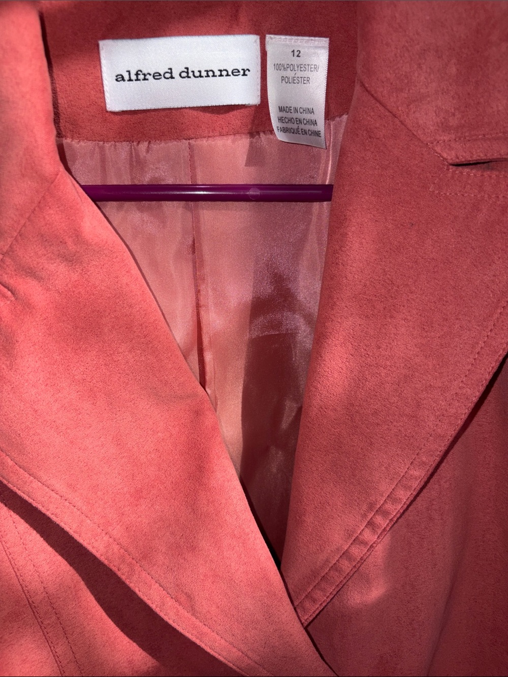 Alfred Dunner Rust-Pink Suede Two-Button Blazer - Picture 6 of 6